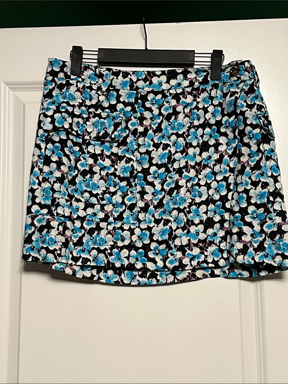 Black Mini Skirt with Blue Floral Print